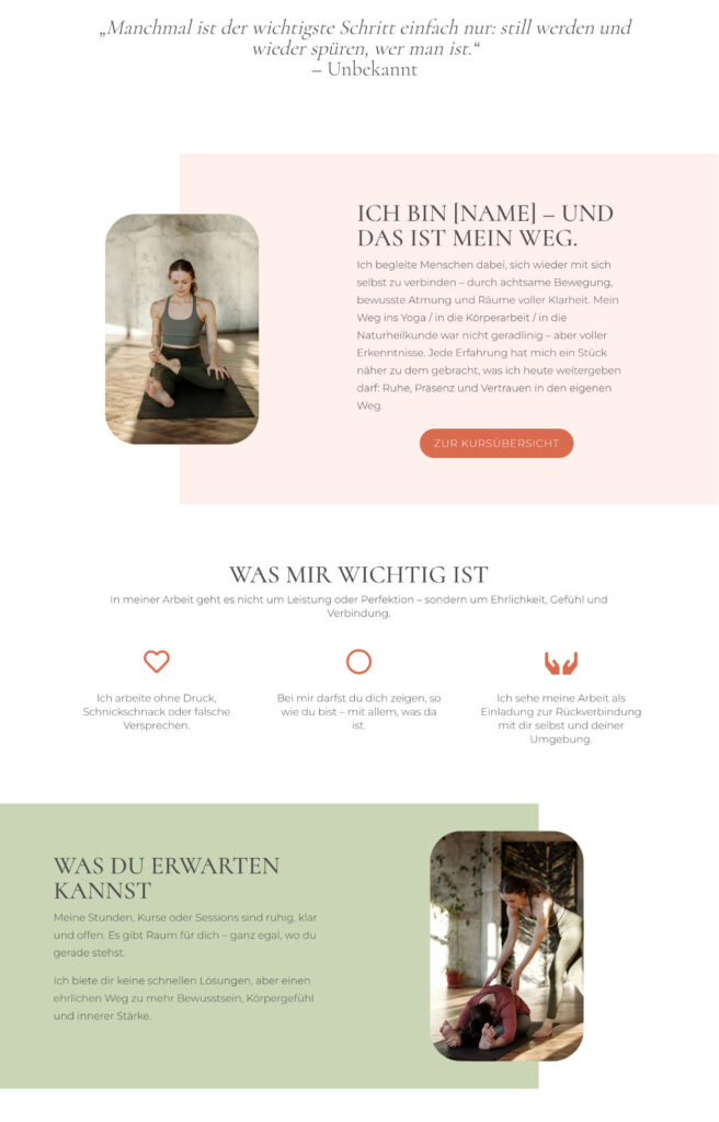 Über mich-Seite der Vorlage Sanft & klar – professionell & persönlich