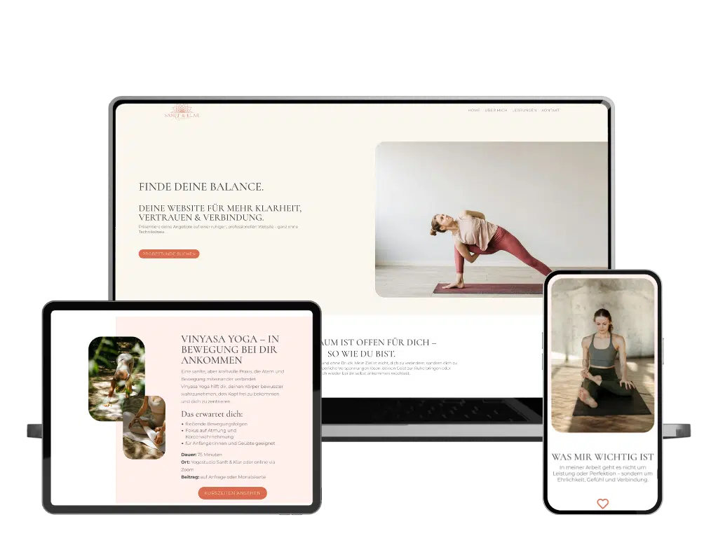 Website Vorlage Yogalehrer sanft, WordPress Design Coaching Template, Vorlage achtsame Selbstständige