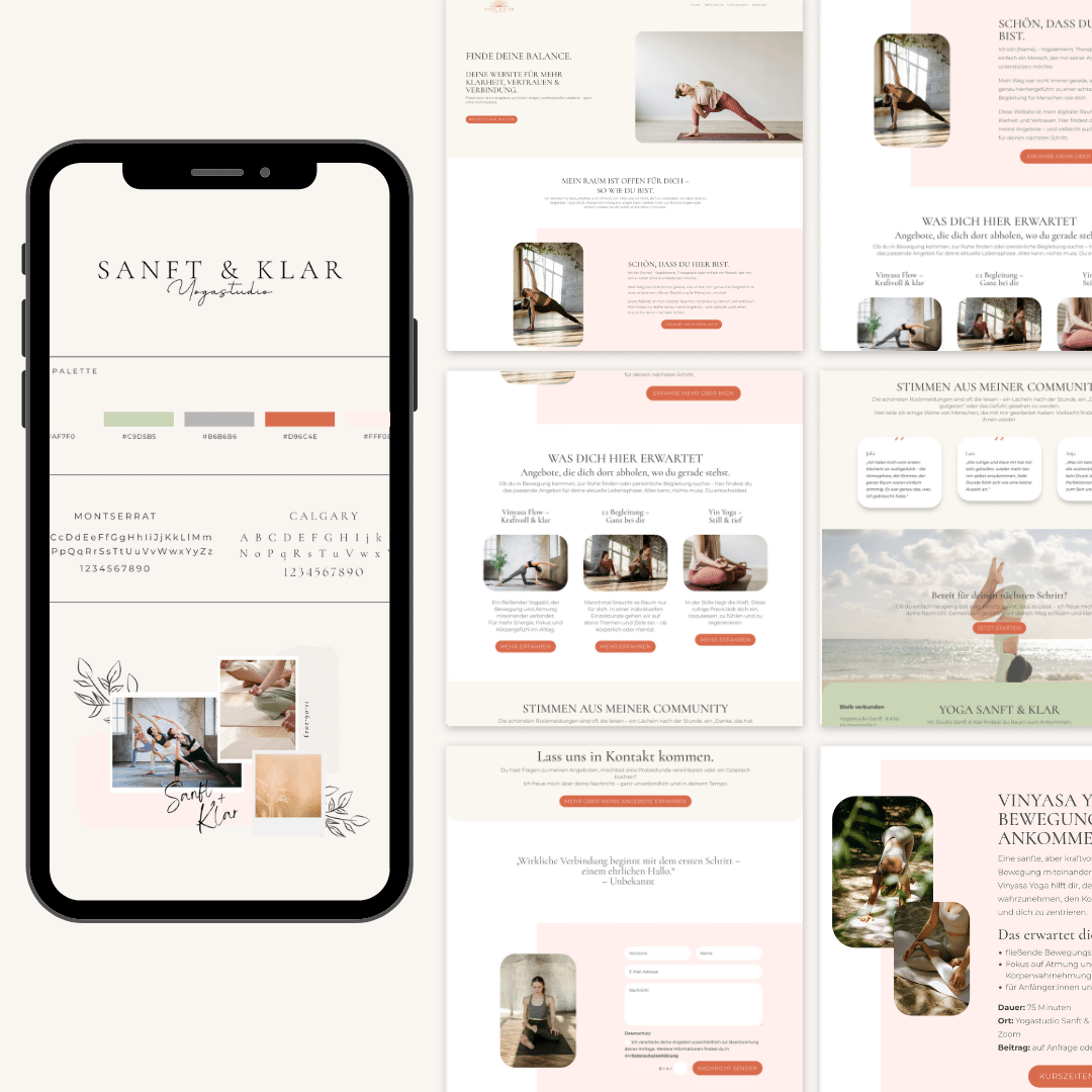 Website Vorlage &bdquo;Sanft & Klar&ldquo; f&uuml;r Yogalehrer:innen