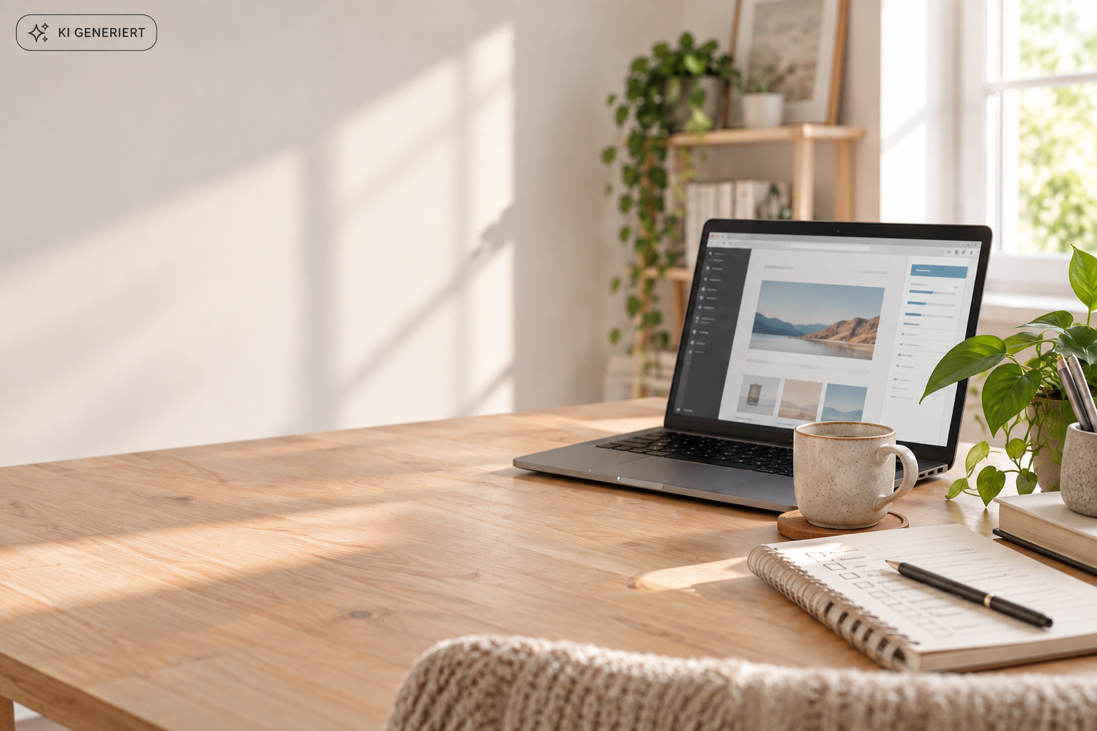 Aufgeräumter Arbeitsplatz für die Betreuung einer WordPress-Website mit KI-Unterstützung
